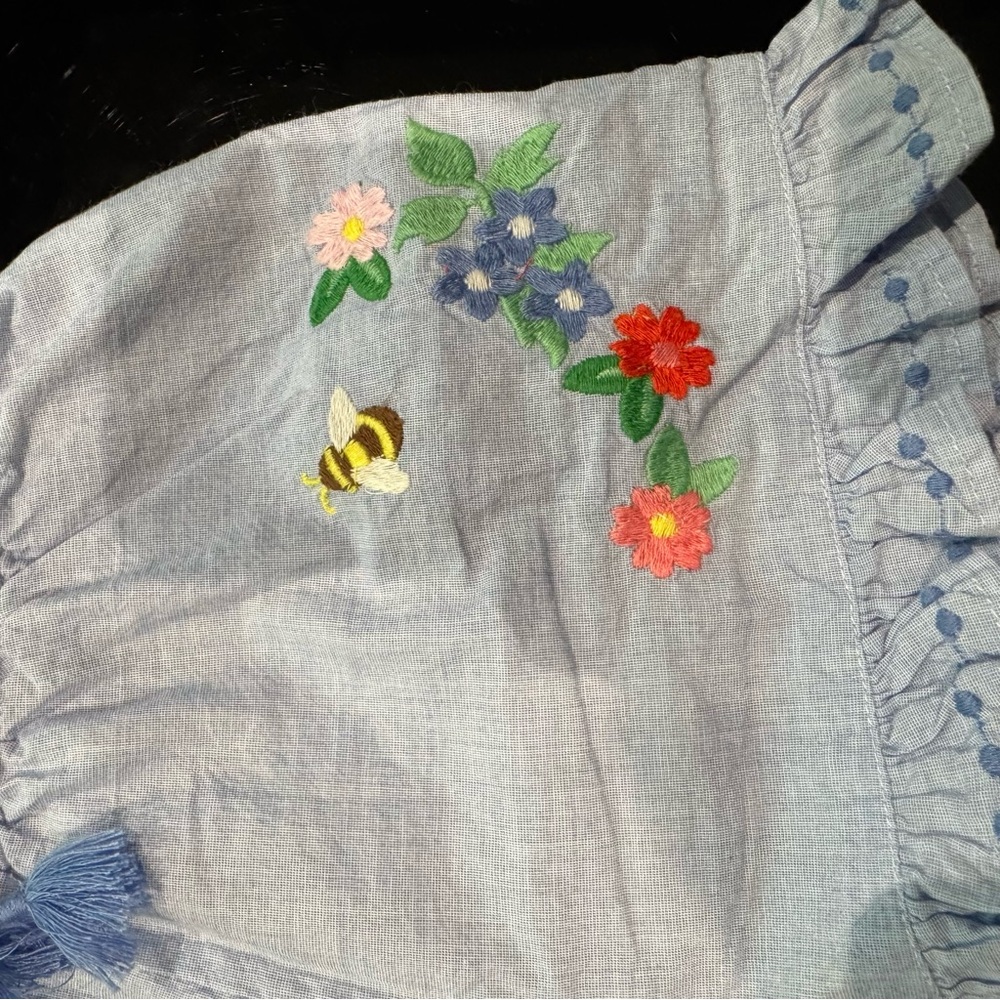 Light Blue Embroidered Ruffle Girls’ Shorts - Picture 2 of 5